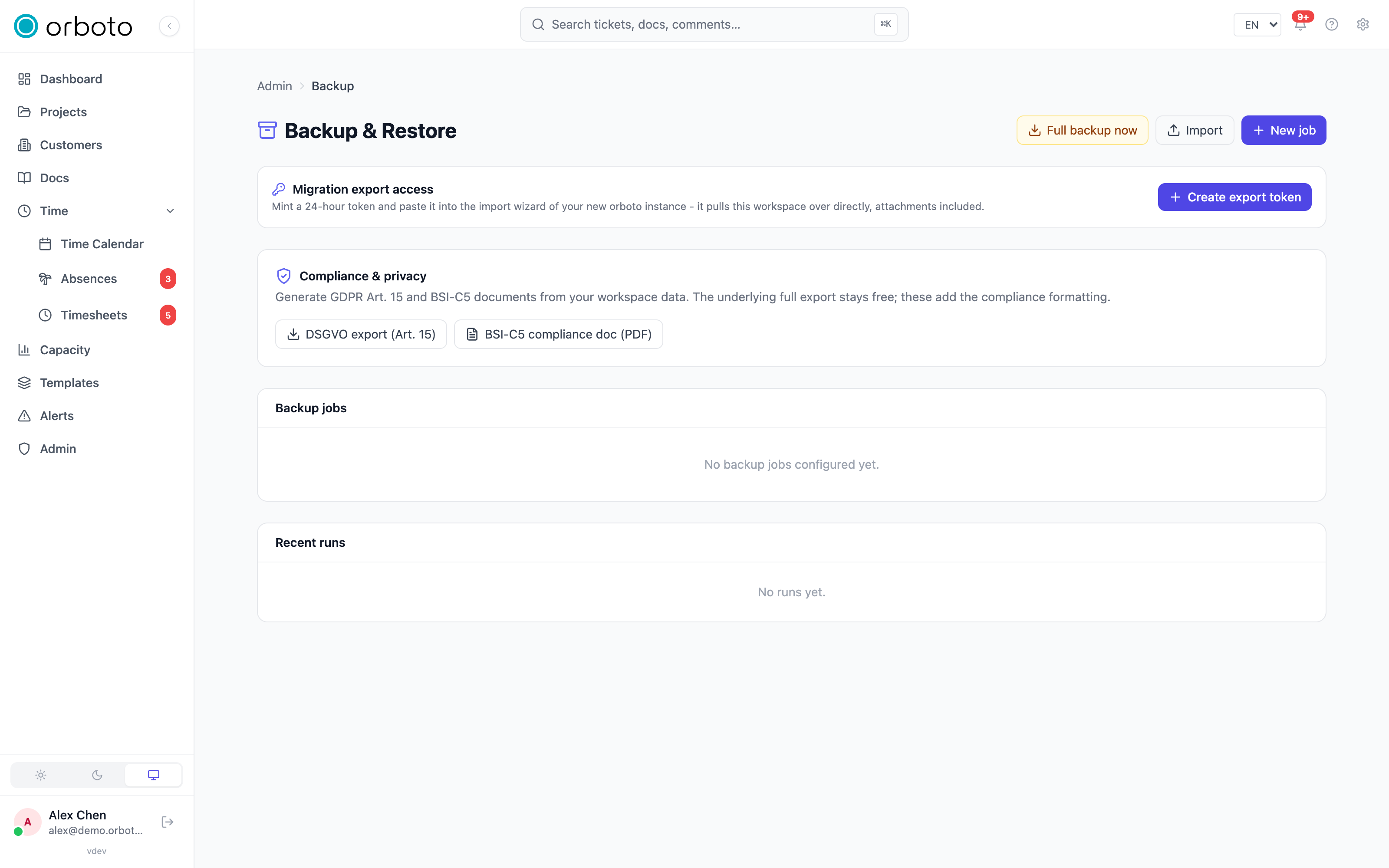 Backup jobs and runs