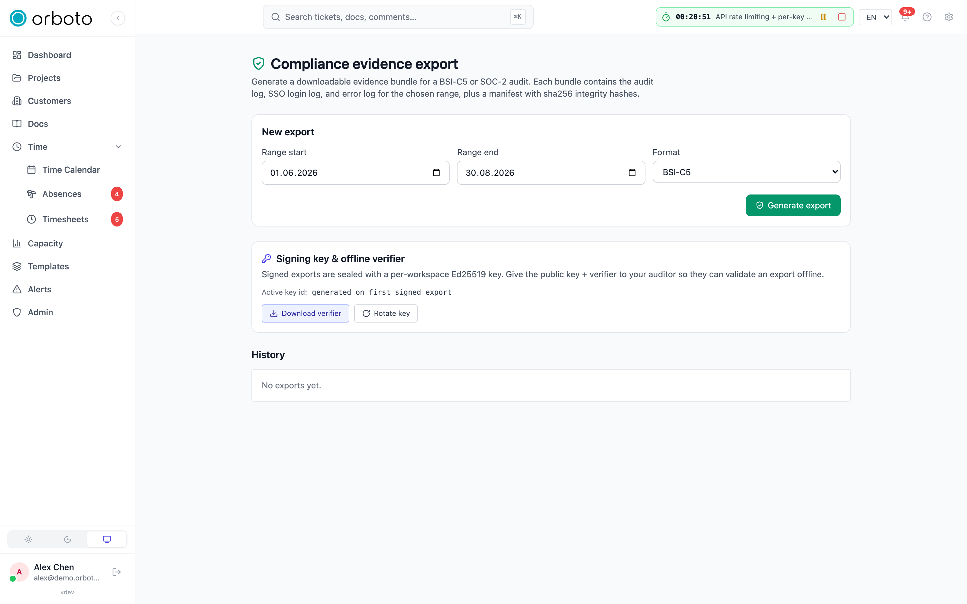 The new compliance evidence export form