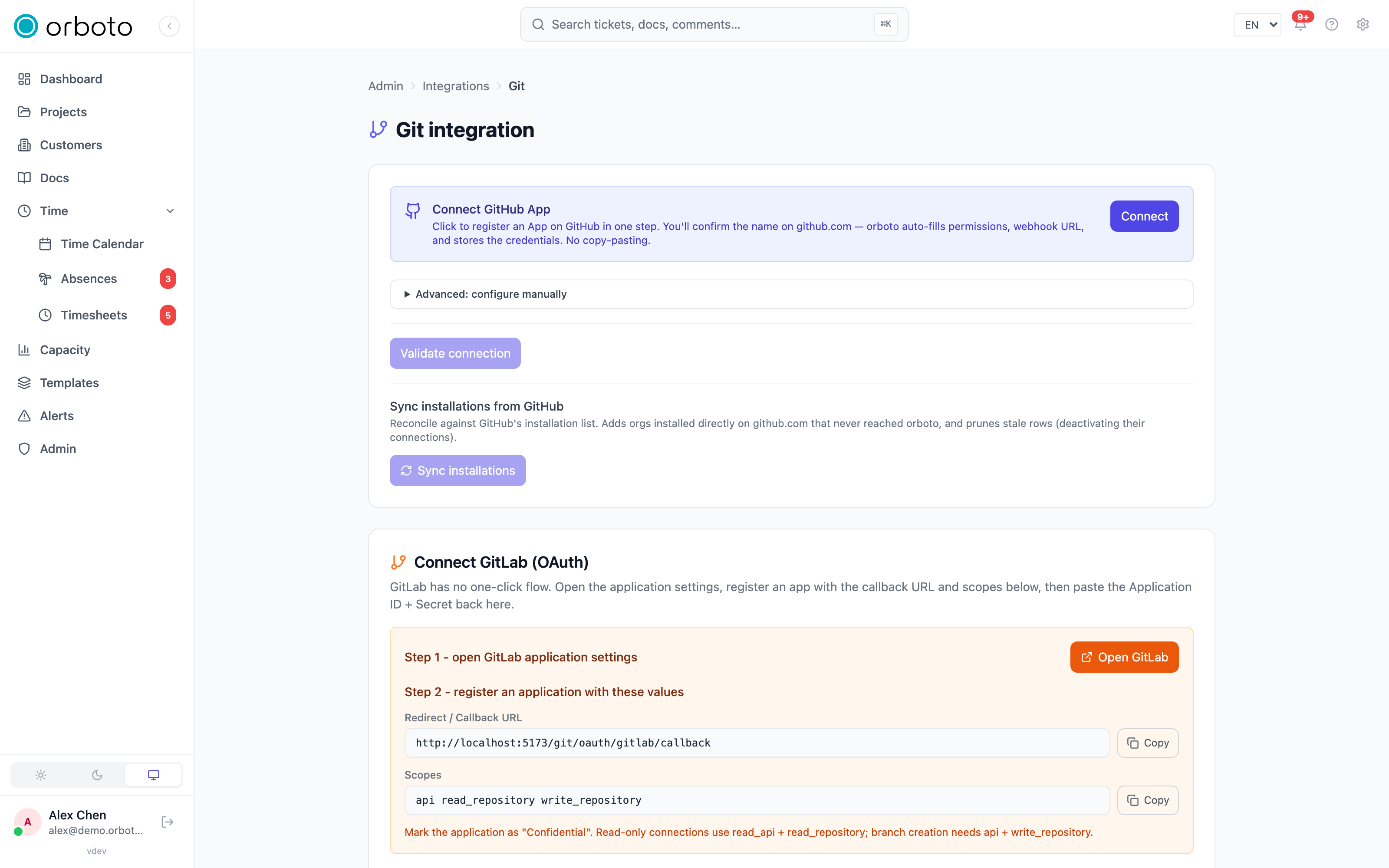 Git integration connections