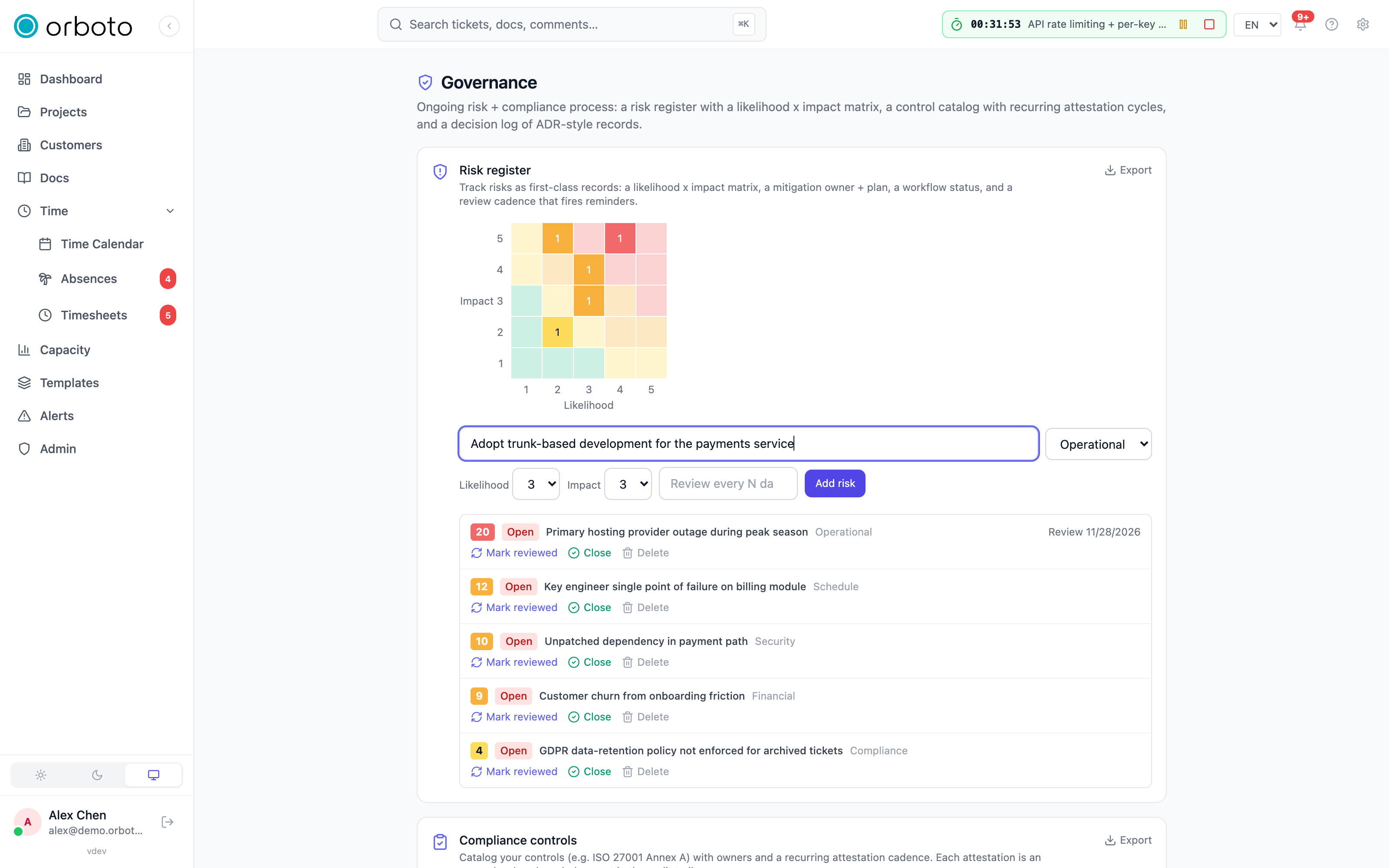 The decision log create form