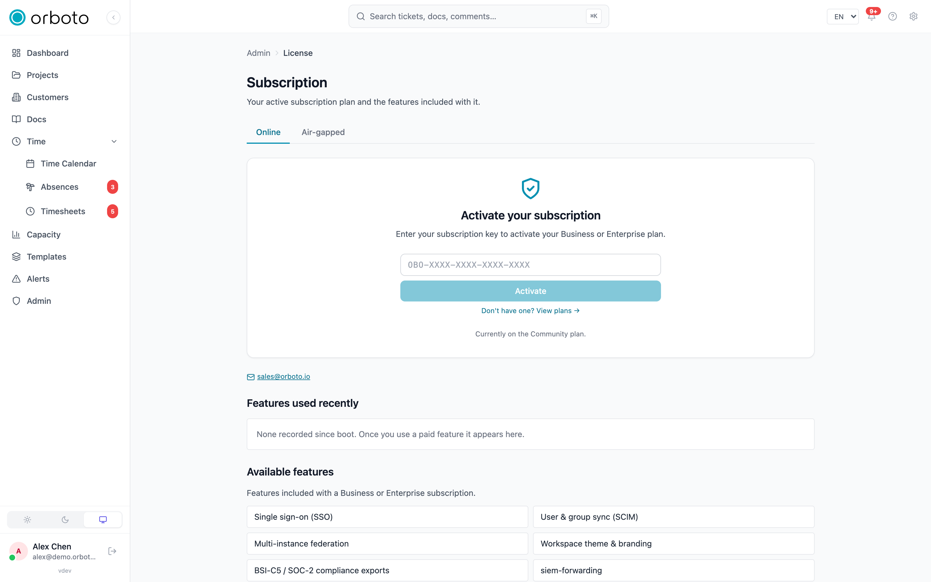 The license page