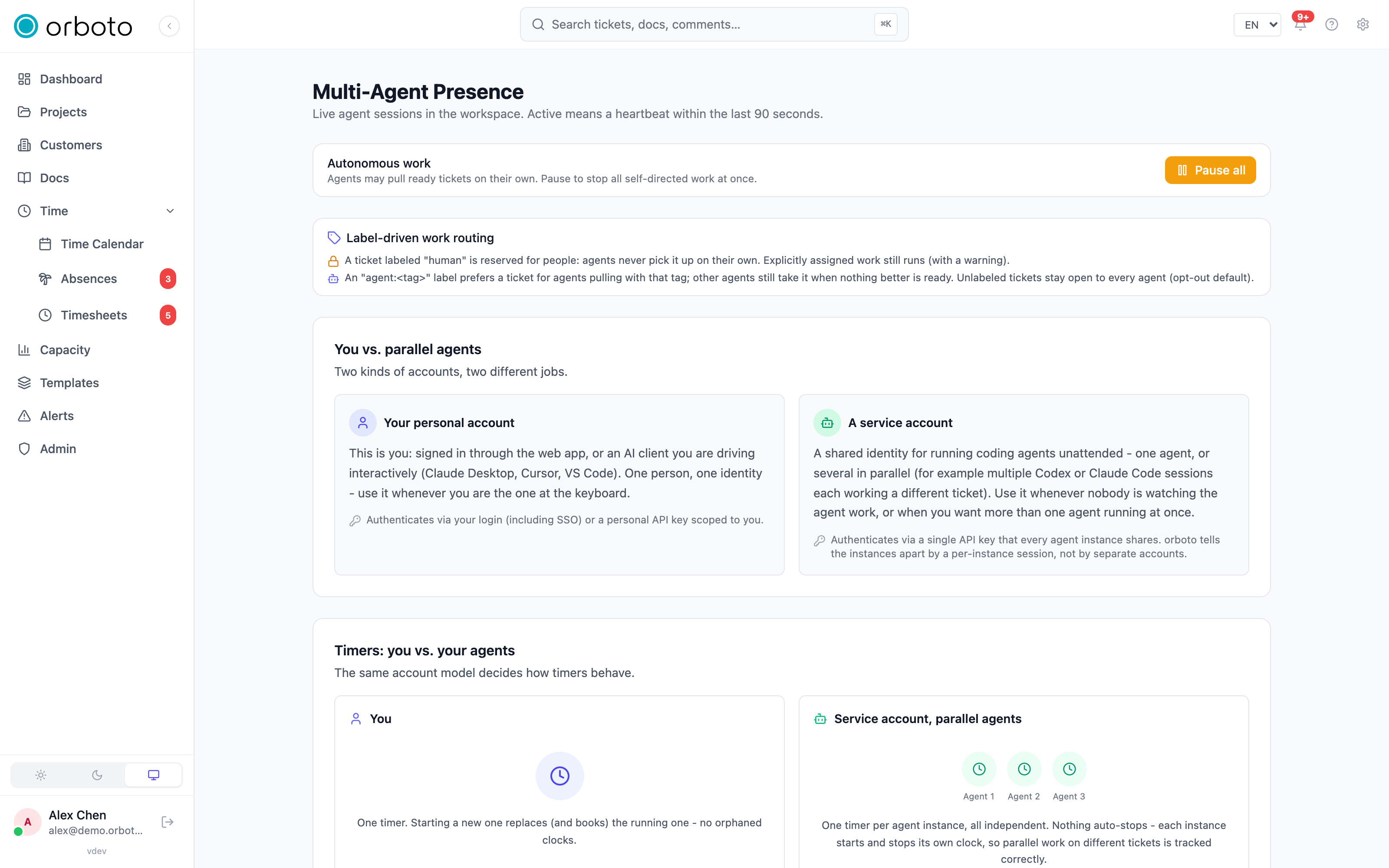 Agent presence and controls