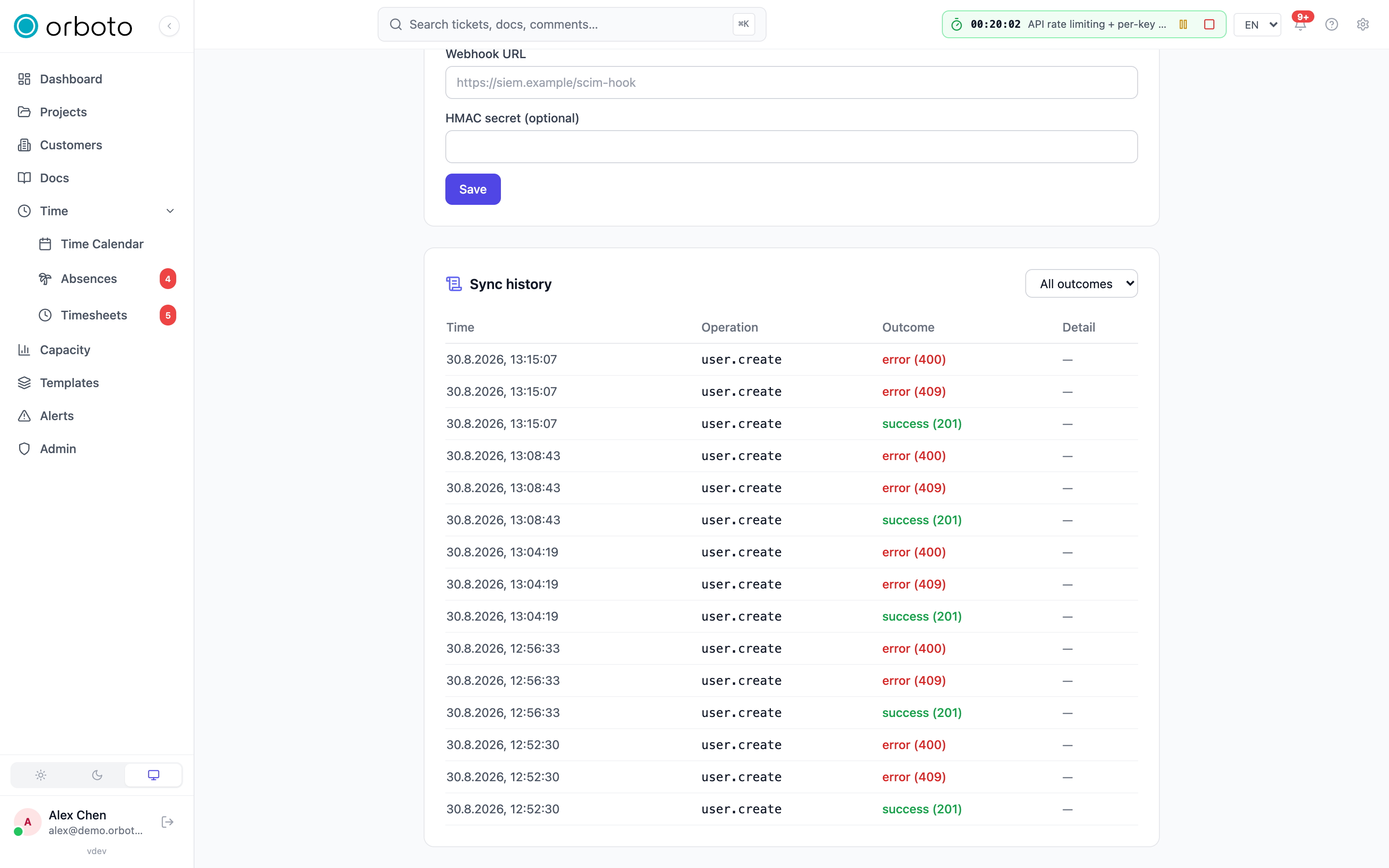 The SCIM sync history table