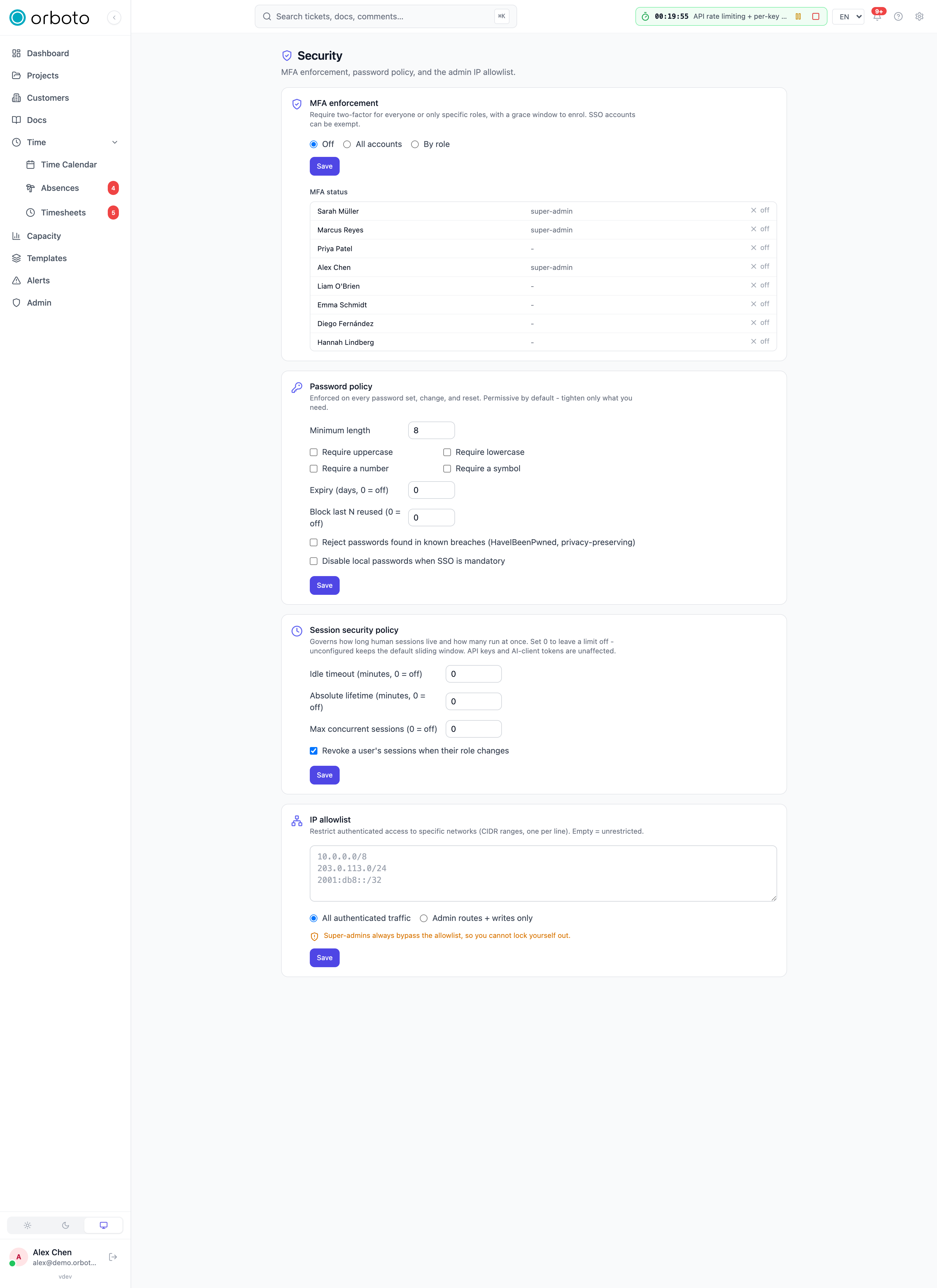 The security policies page