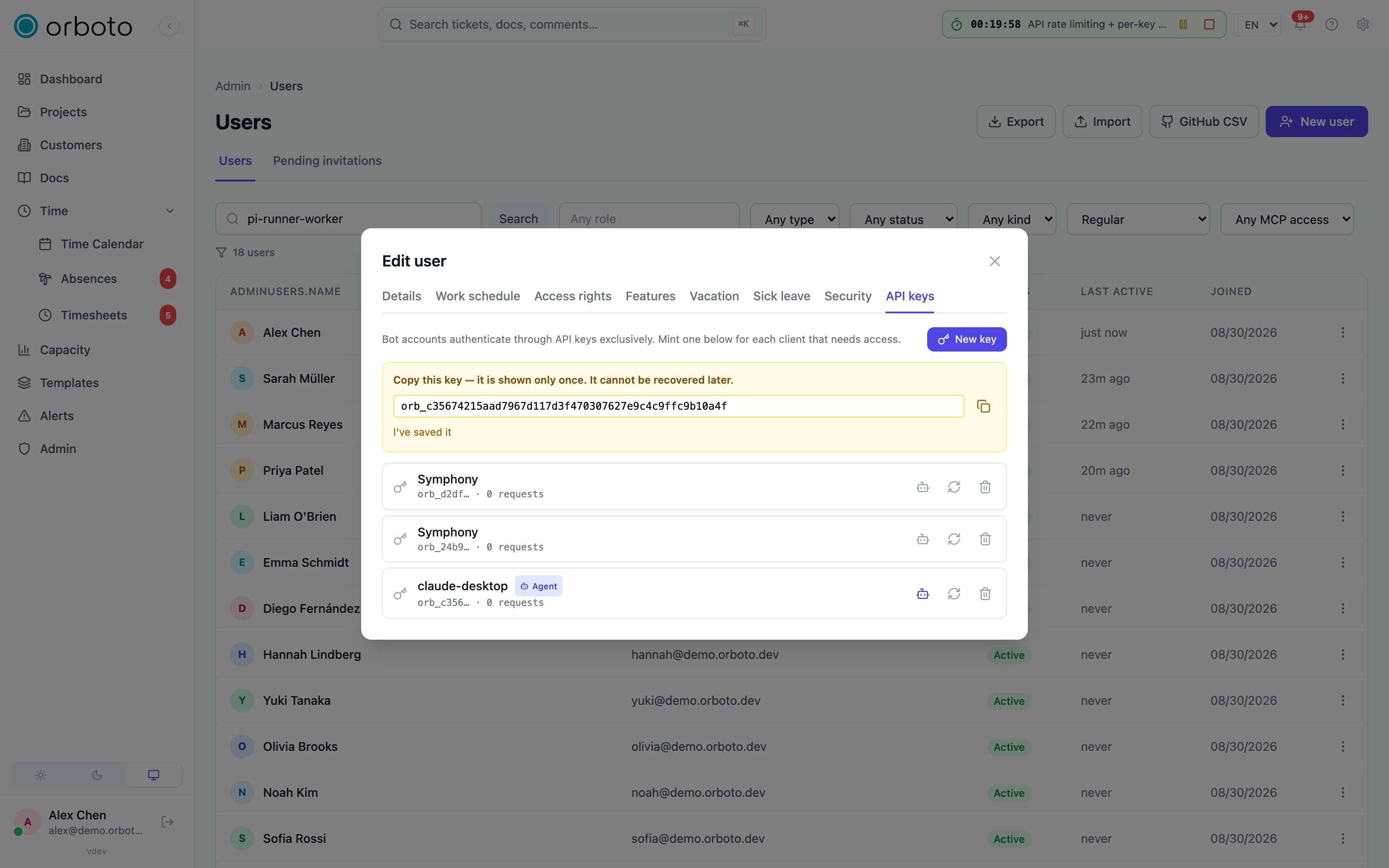 Creating a bot user with an API key in the admin Users page