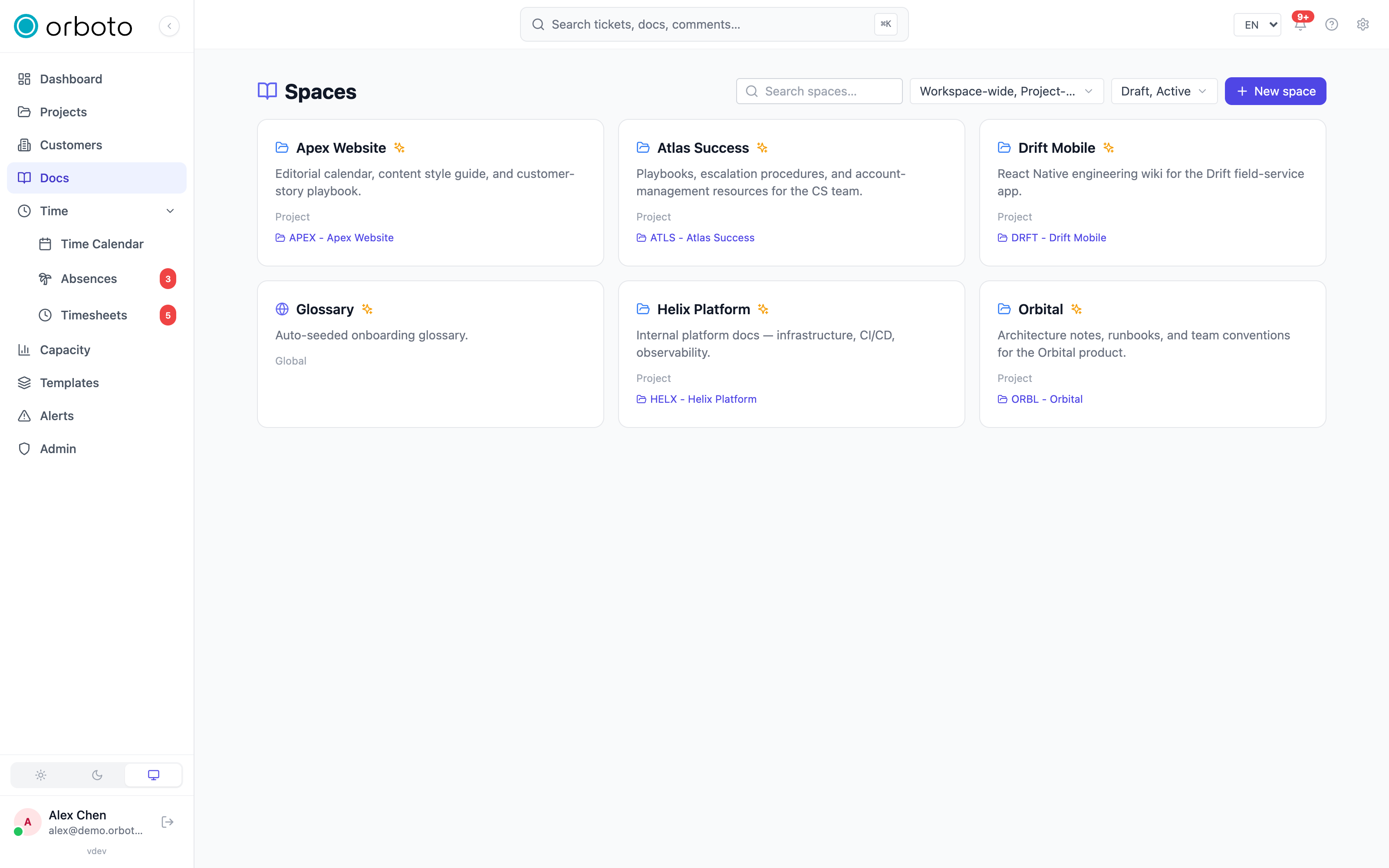 The doc spaces list