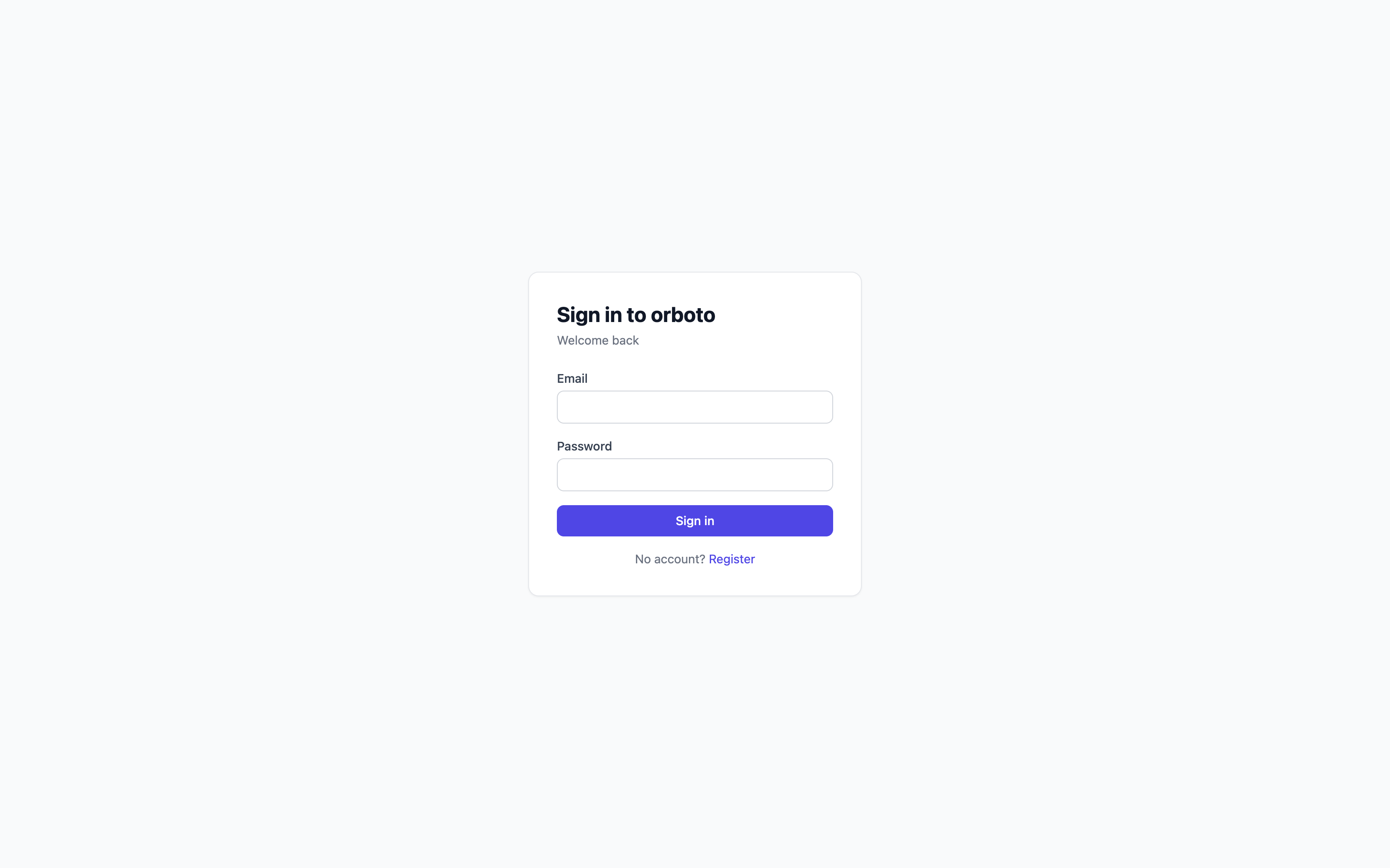 The orboto sign-in screen