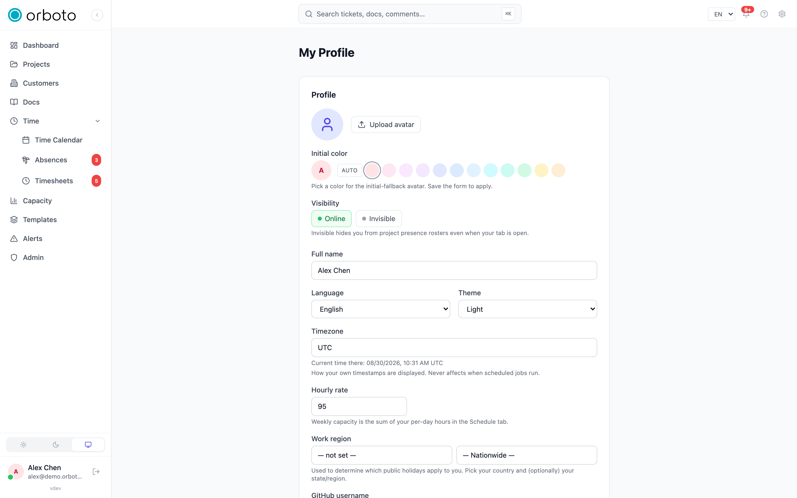 Your profile settings