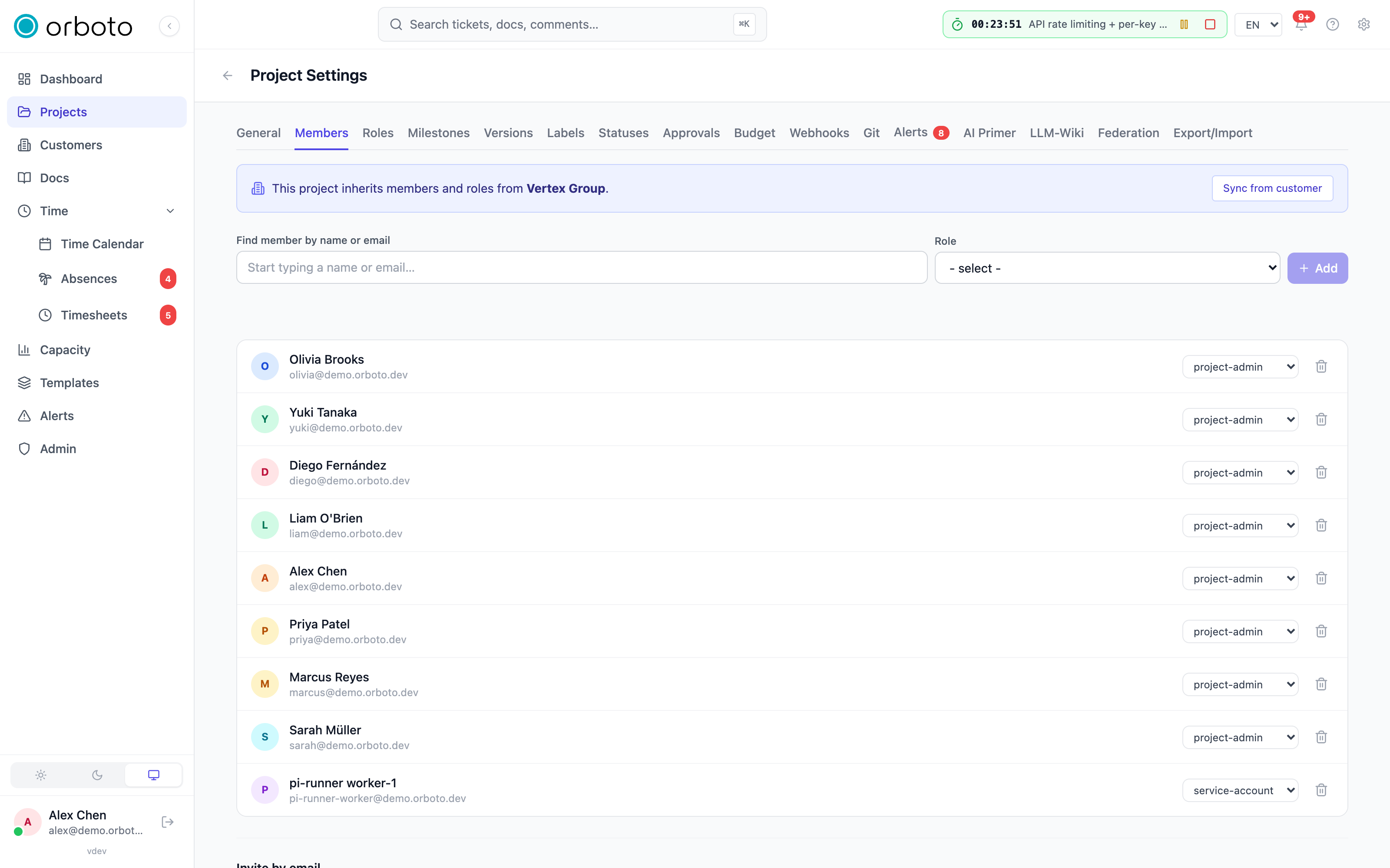 Project settings with the Members tab open